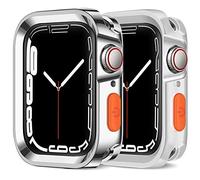 Amizee 2 Pièces Robuste Coque Compatible avec Apple Watch Coque Série 9 8 7 45mm Série 6 SE 5 4 44mm, Souple TPU Étui de Protection Antichoc Bumper Cover pour iWatch 44mm 45mm (Argent/Clair)