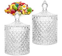 AMJKEJI 2 Pièces Bocal à Bonbons en Verre avec Couvercle, Pot Verre Bonbons 300ml, Bonbons en Cristal Bocaux Transparent pour Bonbons, Collations, Fruits, Conserves