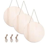 AMJKEJI Lot de 3 Cercles en Bois Brut à Suspendre - Bouclier en Bois Brut à Suspendre - Bouclier en Bois Vierge non Peint - Tranches de Bois Vides à Suspendre pour Décoration et loisirs Créatifs
