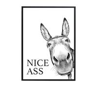 AMJKEJI Poster Décoratif Humour Fond Noir et Blanc pour Décoration Murale Salon, Balcon, Salle de Bain, Qualité Papier Premium A4 Motif âne