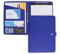 AMKSONS Geschäft AMKSONS Étui d'écriture A4 en bleu avec presse-papiers et bloc-notes DIN A4 - Dossier de conférence en cuir PU de qualité supérieure avec compartiments pour documents, porte-stylos,