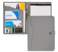AMKSONS Geschäft AMKSONS Portfolio Folder a4 en gris avec presse-papiers et bloc-notes A4 - Dossier presse-papiers en cuir PU de qualité supérieure avec compartiments pour documents, porte-stylos,