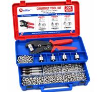 Amliber Kit d'outils à œillets 3 tailles 0,6 cm, 1 cm, 1,3 cm, 600 œillets | Outil à œillets à cliquet - Œillets 6/10/12 mm - Perforatrice - Étui de rangement double couche pour bâches, bannières