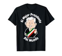 Amlo Amlito Cartoon Mexican President Mexico T-Shirt Unisex Adulte Noir S Coupe régulière Manche courte Col V Design exclusif AMLO