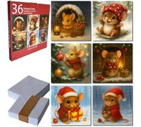 AMLOOPH Lot de 36 cartes de Noël avec enveloppes - 6 motifs de souris festifs, papier recyclé respectueux de l'environnement, sceau gommé, lot de cartes de vœux de vacances en vrac