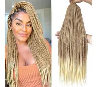 AMLUCKS Box Braids Crochet Hair 6 Packs Pre Looped Knotless Medium 3X Braids Goddess Extensions for Black Women (T27/613#, 22inch)