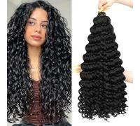 AMLUCKS Deep Wave Crochet Braids Hair Ocean Wave Braiding Hair for Black Women Girls Synthetic Water Wave Crochet Hair Extensions for Boho Braids (1B#, 22inch-3)