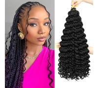 AMLUCKS Deep Wave Crochet Braids Hair Ocean Wave Braiding Hair for Black Women Girls Synthetic Water Wave Crochet Hair Extensions for Boho Braids(1B#, 16inch-3)