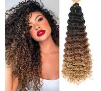 AMLUCKS Deep Wave Crochet Braids Hair Ocean Wave Braiding Hair for Black Women Girls Synthetic Water Wave Crochet Hair Extensions for Boho Braids (1B/30/27#, 16inch-3)