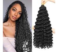 AMLUCKS Deep Wave Crochet Braids Hair Ocean Wave Braiding Hair for Black Women Girls Synthetic Water Wave Crochet Hair Extensions for Boho Braids (1B#, 22inch-6)
