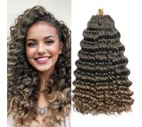 AMLUCKS Ocean Wave Crochet Hair 8 Packs Pre Looped Short GoGo Curl Crochet Hair Ombre Curly Deep Wavy Twist Braids Synthetic Braiding Hair Extensions for Women (T27#, 14inch)