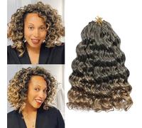 AMLUCKS Ocean Wave Crochet Hair 8 Packs Pre Looped Short GoGo Curl Crochet Hair Ombre Curly Deep Wavy Twist Braids Synthetic Braiding Hair Extensions for Women (T27#, 10inch)