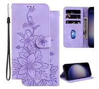 Ammeer Coque pour Honor 8X, Relief Fleur Modèle Magnétique Flip Folio Cover Téléphone Housse Étui Wallet Portefeuille Case PU Cuir Supporter - Lavande