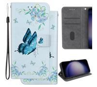 Ammeer Coque pour Sony Xperia L3, PU Cuir Flip Housse Étui Rabat Cover Case Portefeuille Support avec Porte-Cartes Pochettes Fermoir Magnétique - Papillon Bleu
