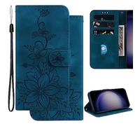 Ammeer Coque pour Sony Xperia XZ3, Relief Fleur Modèle Magnétique Flip Folio Cover Téléphone Housse Étui Wallet Portefeuille Case PU Cuir Supporter - Bleu