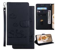 Ammeer Coque pour Tecno Spark Go 1/Pop 9, Relief Chat Modèle Magnétique Flip Folio Cover Téléphone Housse Étui Wallet Portefeuille Case PU Cuir Supporter - Noir