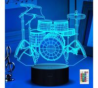 Ammonite Kit de batterie veilleuse, lampe illusion 3D pour enfants, 16 couleurs changeantes avec télécommande et minuterie, idée incroyable pour instruments de musique, FS-xxxyyy, Clair