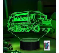 Ammonite Veilleuse 3D en forme de camion poubelle, 16 couleurs changeantes avec télécommande et minuterie, décoration de chambre, cadeau d'anniversaire et de Noël pour enfants, garçons et filles