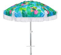 AMMSUN 2018 2.0m Alu. Parasol de plage double face impression feuille de bananier tropical intérieur avec aération et rabats en zinc inclinable bleu vert