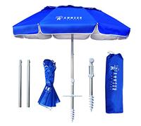 AMMSUN Parasol de plage de voyage pliable de 1,8 m avec ancre de sable, inclinaison et grille d'aération UPF 50 + protection UV pour valise, parasol de plage portable compact et pliable pour terrasse,