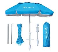 AMMSUN Parasol de plage pliable et portable de 1,8 m avec ancre de sable, inclinaison et grille d'aération UPF 50 + protection UV pour valise, parasol de plage portable compact et pliable pour