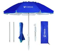 AMMSUN Parasol de plage portable pliable en deux fois avec ancre de sable, coupe-vent, bouton-poussoir d'inclinaison et grille d'aération, protection UV 50+, s'adapte dans une grande valise pour