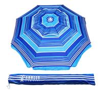 AMMSUN Parasol de plage robuste de 1,8 m avec abri solaire inclinable, protection UV 50+, parasol d'extérieur avec sac de transport pour terrasse, jardin, plage, piscine, arrière-cour, rayures bleues