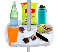 AMMSUN Plateau de Table pour Parasol de Plage de 43,2 cm avec 4 Porte-gobelets, 4 Compartiments à collation pour Plage, terrasse, Jardin, Piscine, 43,2 cm, Blanc