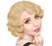 Amnenl Perruque de cheveux synthétiques ondulés blonds courts des années 20 et 30 pour femme