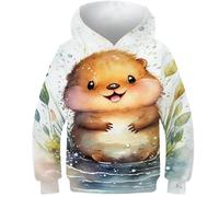 AMNOOL Beaver Aquarelle Mignon Sweat à Capuche garçons Filles Pull à Capuche Polaire Sweats à Capuche avec Poches Pull à Capuche à Manches Longues 9-11 Ans