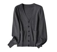 AmNooL Cardigan À Col en V pour Femme, Pull en Tricot De Couleur Unie avec Poches, Manches Longues, Boutonné, Pull Léger, pour Les Fêtes, Tricot Décontracté, Gris, M