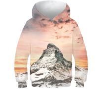 AMNOOL Garçons Filles Sweats 3D Montagne Cervin Motif Unisexe Sweats À Capuche Hiver Automne Enfants Décontracté À Manches Longues Survêtements Hauts avec Poche Pull 13-15Y