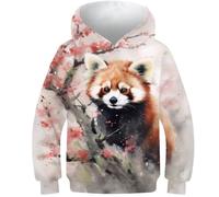 AMNOOL Mode Panda Rouge Aquarelle Sweats À Capuche Adolescentes Filles Garçons 3D Imprimé Sweat À Capuche Enfants Sweat À Capuche Lâche Pull Automne Enfants Vêtements Streetwear 12-14Y