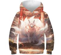 AMNOOL Mystic Kitsune Gateway Sweat à Capuche imprimé en 3D pour garçons et Filles vêtements de Sport Mode Enfants Sweat à Capuche Pull à Capuche pour Enfants de 12 à 14 Ans