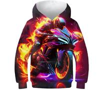 AMNOOL Rider Mania Sweat à Capuche de Moto pour Enfants garçons et Filles - Pull à Capuche imprimé 3D à Manches Longues - Vêtements de Sport pour Jeunes de 10 à 12 Ans