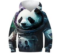 AMNOOL Sweat à Capuche à Manches Longues pour Enfants et Adolescents Impression 3D Panda Astronaute Pull avec Poche Fille et garçon 7-9 Ans