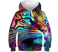 AMNOOL Sweat à Capuche à Manches Longues pour garçons et Filles Pull à Capuche avec Tigre néon 3D 11-13 Ans