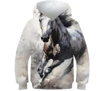 AMNOOL Sweat à Capuche imprimé Cheval Aquarelle en 3D pour garçon et Fille Pull pour Enfants Cadeau d'anniversaire pour Adolescents de 13 à 15 Ans