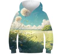 AMNOOL Sweat à Capuche pour garçons et Filles Pull-Over Pissenlit imprimé en 3D avec Poche Kangourou pour Enfants de 12 à 14 Ans