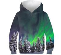 AMNOOL Sweat à Capuche pour garçons et Filles Pull-Over The Northern Lights imprimé en 3D avec Poche Kangourou pour Enfants de 12 à 14 Ans