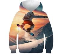 AMNOOL Sweat à Capuche Unisexe pour Enfants garçons et Filles Impression 3D Sweat-Shirt de Snowboard Pull avec Poches Manches Longues Pulls à Capuche 13-15 Ans