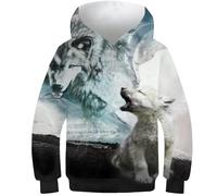 AMNOOL Sweat-Shirt à Capuche imprimé Loup en 3D Unisexe pour garçons et Filles à la Mode à Manches Longues vêtements pour Enfants de 11 à 13 Ans