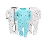 amo nenes Dors Bébé Garçons Combinaison 3 Pack Unisexe Pyjama Coton Barboteuse Combinaisons Manches Longues Joueur Bébé Vêtements avec 0-7 Mois (as4, age, 0_month, 2_months, Girafe + Etoiles, 56)