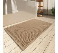 AMOAMI Tapis de bain gaufré, super absorbant, antidérapant, lavable en machine avec glands, ultra doux, envers en caoutchouc, 45,7 x 76,2 cm, marron