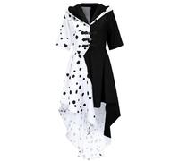 AMOBON Cruella Devil Costume Femmes: Cruella Deville Robe in Manteau à Capuche, Cardigan Robe Noir et Blanc Evil Madame pour Halloween Carnaval Mardi Gras Cosplay (L)