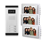 AMOCAM Système d'interphone vidéo d'appartement à 3 unités, moniteur de 17,8 cm, kit de téléphone de porte vidéo filaire, caméra infrarouge intérieure et extérieure, surveillance, déverrouillage