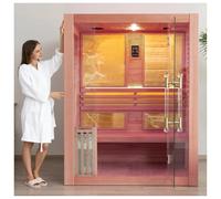 amocane Sauna d'intérieur à vapeur en bois de cèdre pour 1 à 2 personnes avec chauffage Harvia à faible EMF de 3 kW. Kit d'accessoires de sauna de luxe avec dossier, seau et rochers (119,4 x 104,1 x