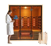 AMOCANE Sauna en bois infrarouge pour 3 à 6 personnes avec contrôle WiFi, spectre complet, saunas d'intérieur en pruche avec chauffage de 10 minutes, 2700 W/220 V, sauna d'intérieur avec barre
