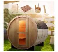 amocane Sauna extérieur en forme de tonneau pour 6 à 8 personnes, faible champs électromagnétiques en pruche, chauffage électrique 220 V/6 kW, sauna à vapeur traditionnel avec toit en bardeaux, seau
