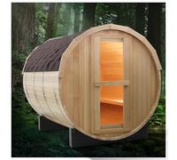 amocane Sauna extérieur en forme de tonneau pour 6 à 8 personnes, sauna à vapeur en bois de pruche canadienne avec chauffage Harvia de 6 kW, kit d'accessoires de sauna de luxe avec toit en bardeaux